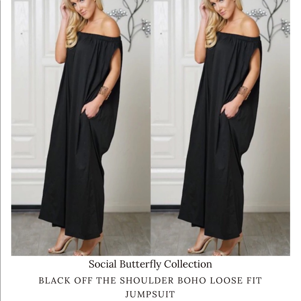 NWT Womens 1X off the shoulder Boho loose fit jumpsuit in purple.